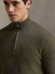 Polo Ralph Lauren Green Polo Ralph Lauren Mesh-Knit Cotton Quarter-Zip Sweater - Image 4 of 4