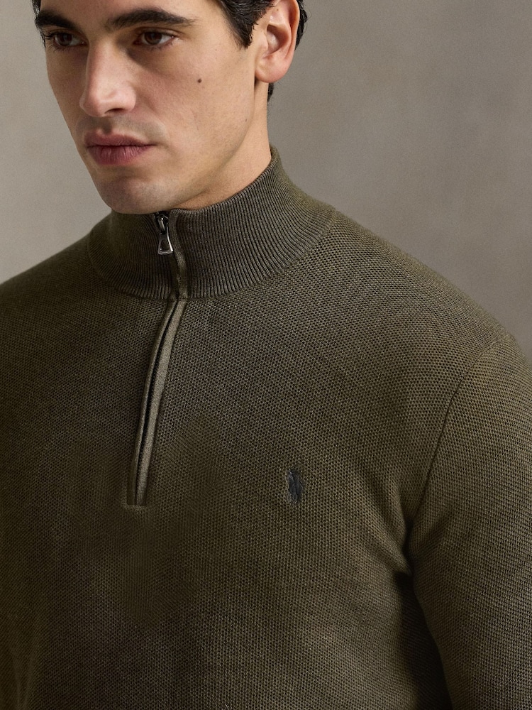 Polo Ralph Lauren Green Polo Ralph Lauren Mesh-Knit Cotton Quarter-Zip Sweater - Image 4 of 4