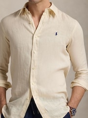 Polo Ralph Lauren Cream Custom Fit Linen Shirt - Image 4 of 4