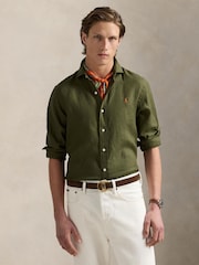 Polo Ralph Lauren Green Custom Fit Linen Shirt - Image 1 of 5