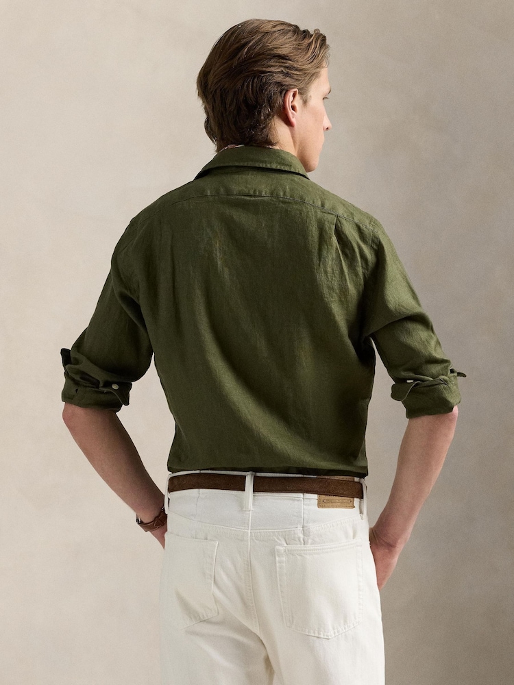 Polo Ralph Lauren Green Custom Fit Linen Shirt - Image 2 of 5