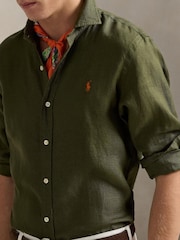 Polo Ralph Lauren Green Custom Fit Linen Shirt - Image 4 of 5