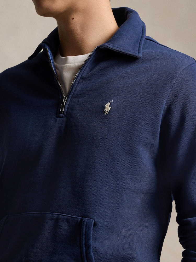 Polo Ralph Lauren Blue Loopback Fleece Quarter-Zip Sweatshirt - Image 4 of 4