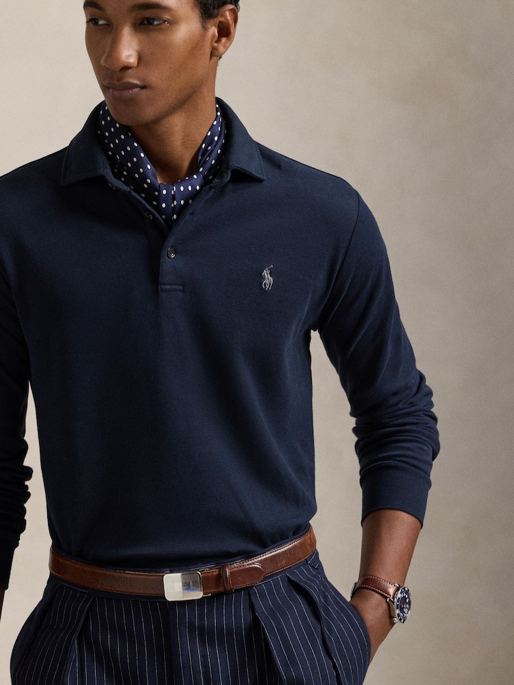 Polo Ralph Lauren Blue Luxury Jersey Polo Shirt - Image 4 of 4