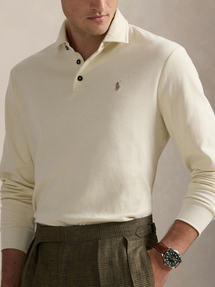 Polo Ralph Lauren Cream Luxury Jersey Polo Shirt - Image 4 of 4