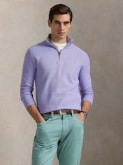 Polo Ralph Lauren Purple Polo Ralph Lauren Mesh-Knit Cotton Quarter-Zip Sweater - Image 1 of 4