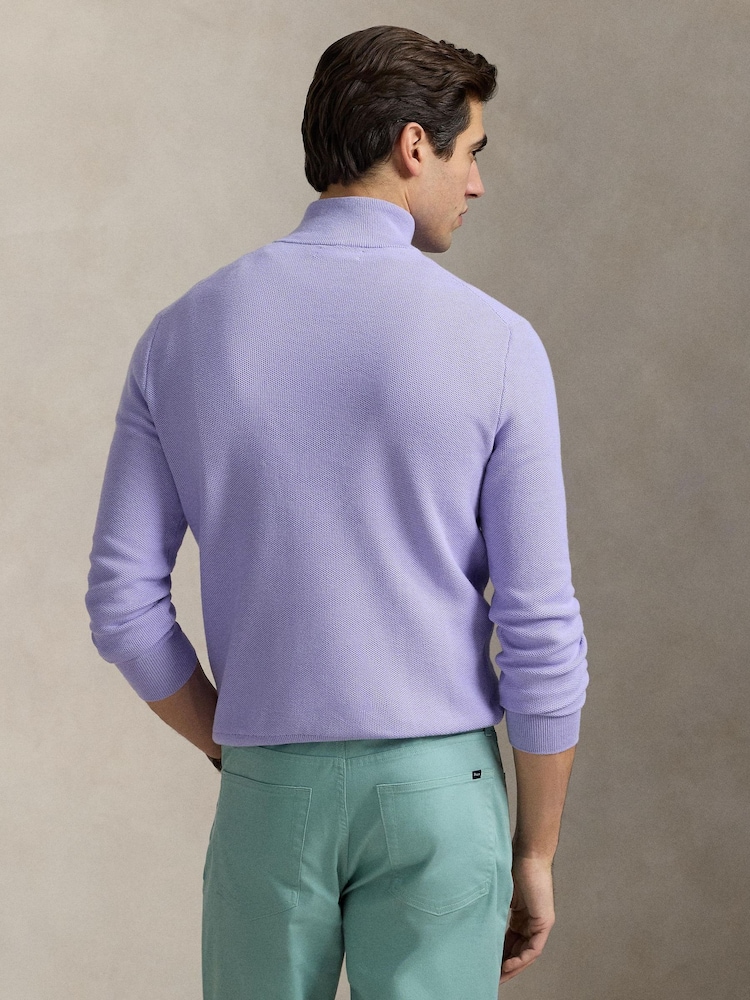 Polo Ralph Lauren Purple Polo Ralph Lauren Mesh-Knit Cotton Quarter-Zip Sweater - Image 2 of 4