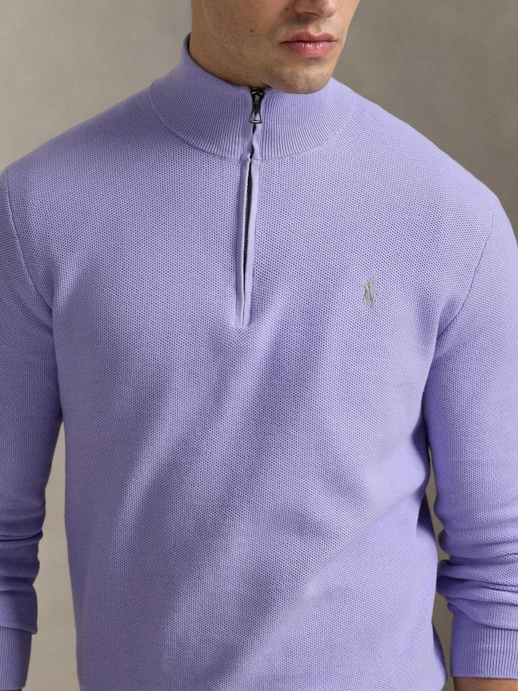 Polo Ralph Lauren Purple Polo Ralph Lauren Mesh-Knit Cotton Quarter-Zip Sweater - Image 4 of 4