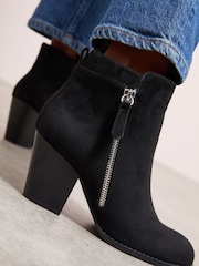 Friends Like These Black Standard fit Stacked Heel Faux Suede Cuban Ankle Boots - Image 1 of 5