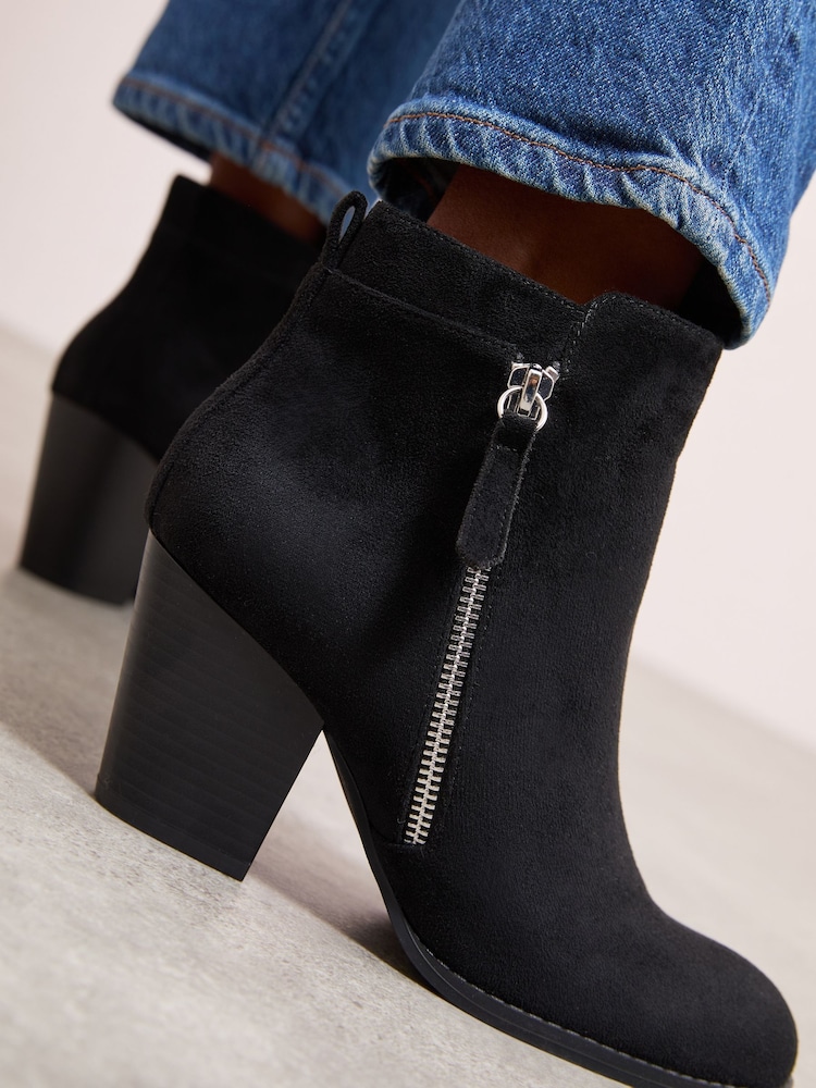 Friends Like These Black Standard fit Stacked Heel Faux Suede Cuban Ankle Boots - Image 1 of 5