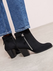 Friends Like These Black Standard fit Stacked Heel Faux Suede Cuban Ankle Boots - Image 3 of 5