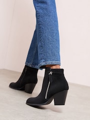 Friends Like These Black Standard fit Stacked Heel Faux Suede Cuban Ankle Boots - Image 4 of 5