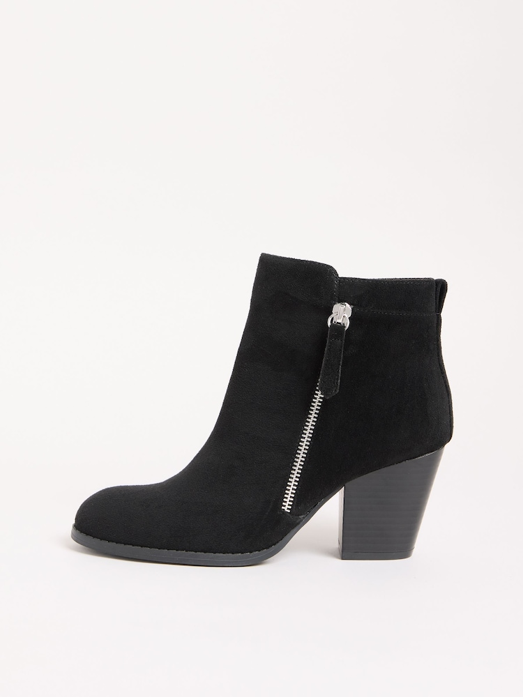 Friends Like These Black Standard fit Stacked Heel Faux Suede Cuban Ankle Boots - Image 5 of 5
