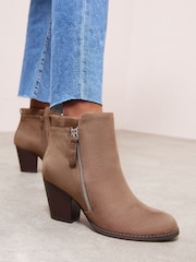 Friends Like These Taupe Standard fit Stacked Heel Faux Suede Cuban Ankle Boots - Image 1 of 4