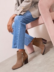 Friends Like These Taupe Standard fit Stacked Heel Faux Suede Cuban Ankle Boots - Image 2 of 4