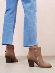 Friends Like These Taupe Standard fit Stacked Heel Faux Suede Cuban Ankle Boots - Image 4 of 4