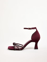 Friends Like These Burgundy Red Standard Fit Embellished Knot Heel Faux Suede Sandals - Image 5 of 5