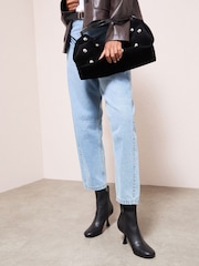 Friends Like These Black Faux Leather Mid Heel Formal Stretch Ankle Sock Boots - Image 4 of 5