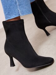 Friends Like These Black Standard fit Faux Suede Mid Heel Formal Sock Ankle Boots - Image 1 of 5