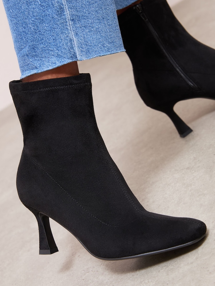 Friends Like These Black Standard fit Faux Suede Mid Heel Formal Sock Ankle Boots - Image 1 of 5