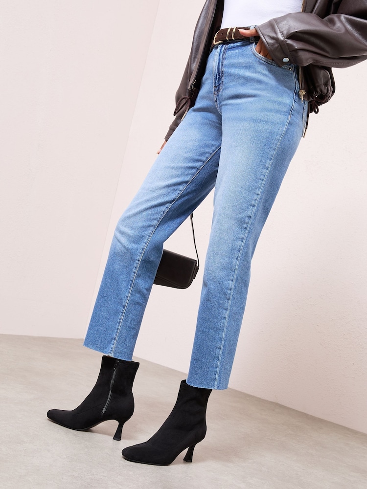 Friends Like These Black Standard fit Faux Suede Mid Heel Formal Sock Ankle Boots - Image 2 of 5