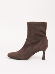 Friends Like These Chocolate Brown Standard fit Faux Suede Mid Heel Formal Sock Ankle Boots - Image 5 of 5