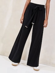 Lipsy Black Jersey Wide Leg Tie Trousers - Image 2 of 4