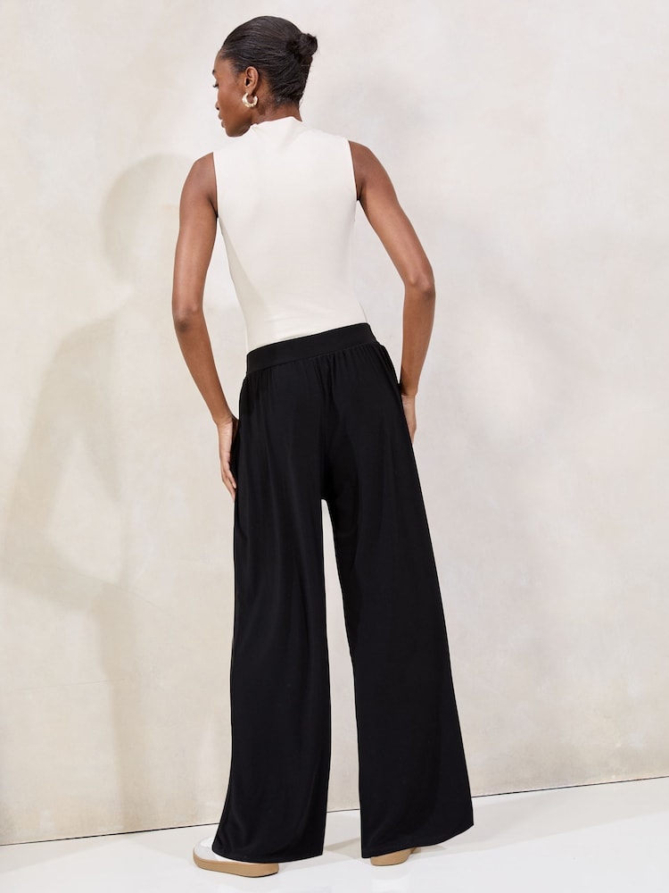 Lipsy Black Jersey Wide Leg Tie Trousers - Image 4 of 4