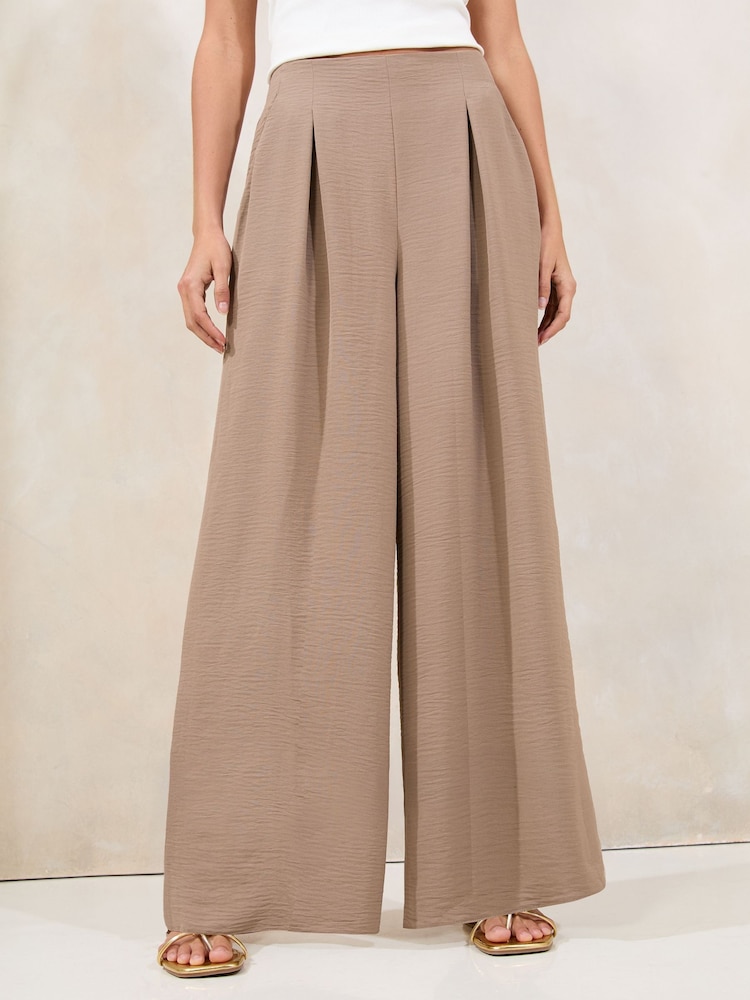 Lipsy Mocha Brown Petite High Waisted Wide Leg Trousers - Image 1 of 4
