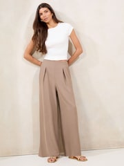 Lipsy Mocha Brown Petite High Waisted Wide Leg Trousers - Image 2 of 4