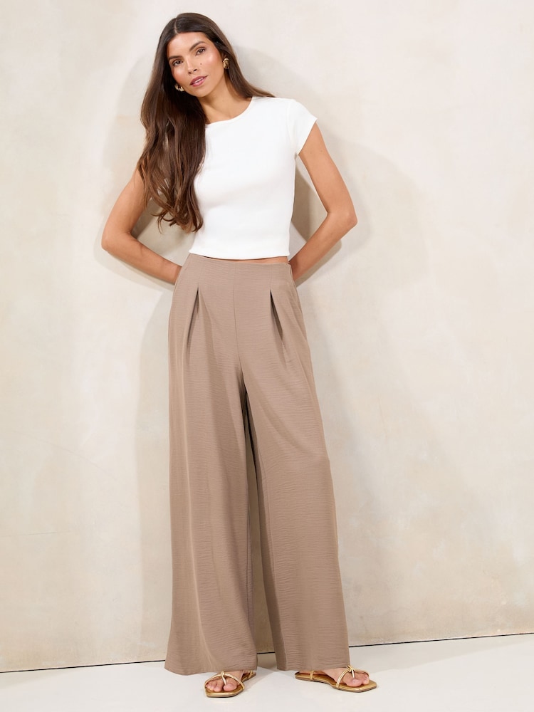 Lipsy Mocha Brown Petite High Waisted Wide Leg Trousers - Image 2 of 4