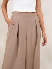Lipsy Mocha Brown Petite High Waisted Wide Leg Trousers - Image 3 of 4
