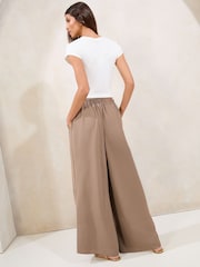 Lipsy Mocha Brown Petite High Waisted Wide Leg Trousers - Image 4 of 4