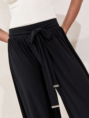 Lipsy Black Petite Jersey Wide Leg Tie Trousers - Image 3 of 4