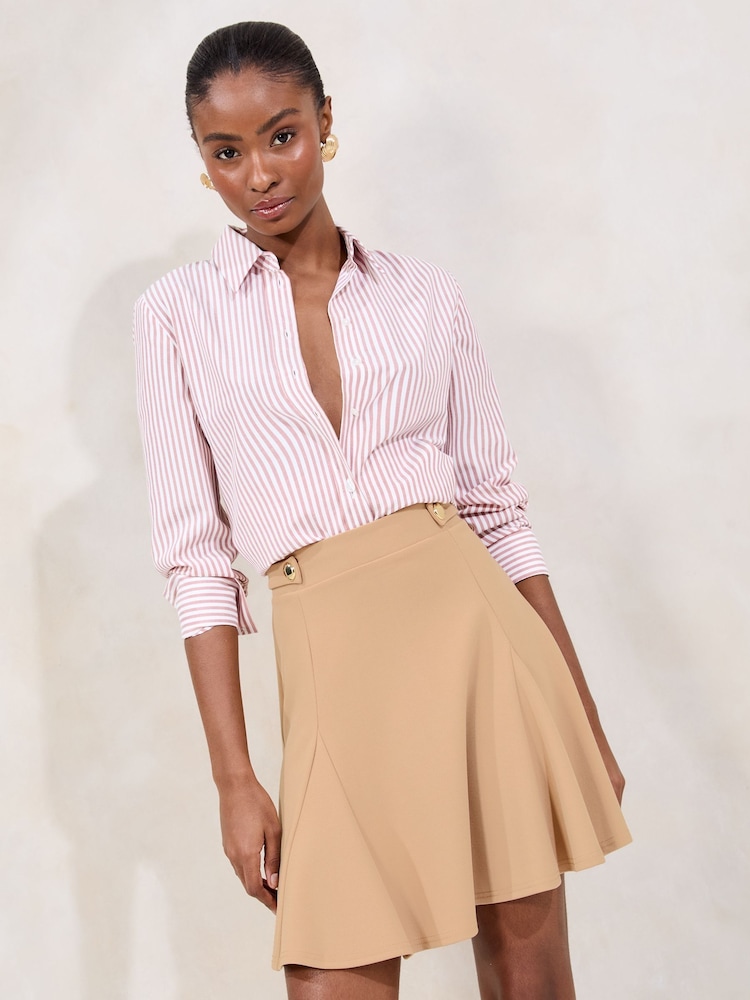 Lipsy Neutral Tabbed Skater Skirt - Image 1 of 4