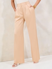 Lipsy Champagne Gold Satin Wide Leg Trousers - Image 1 of 4