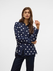 VERO MODA Blue Long Sleeve Polka Dot Printed Shirt - Image 1 of 4