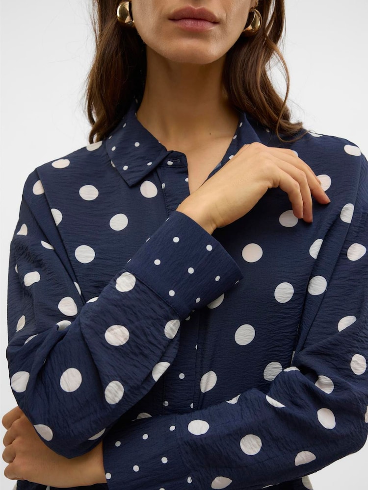 VERO MODA Blue Long Sleeve Polka Dot Printed Shirt - Image 4 of 4