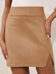 Lipsy Tan Brown Split Side Mini Skirt - Image 2 of 5
