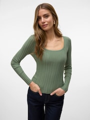 VERO MODA Green Long Sleeve Scoop Neck Knitted Top - Image 1 of 5