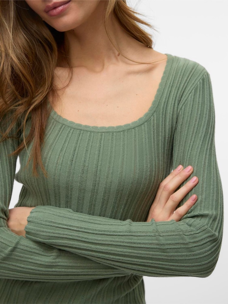 VERO MODA Green Long Sleeve Scoop Neck Knitted Top - Image 4 of 5