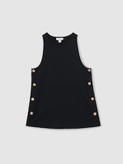 Reiss Navy Cosmo Button Side Sleeveless Top - Image 2 of 6