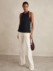 Reiss Navy Cosmo Button Side Sleeveless Top - Image 3 of 6