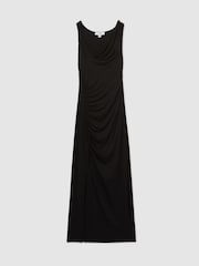 Reiss Black Paige Cowl-Neck Ruched Jersey Midi Dress - Image 2 of 6