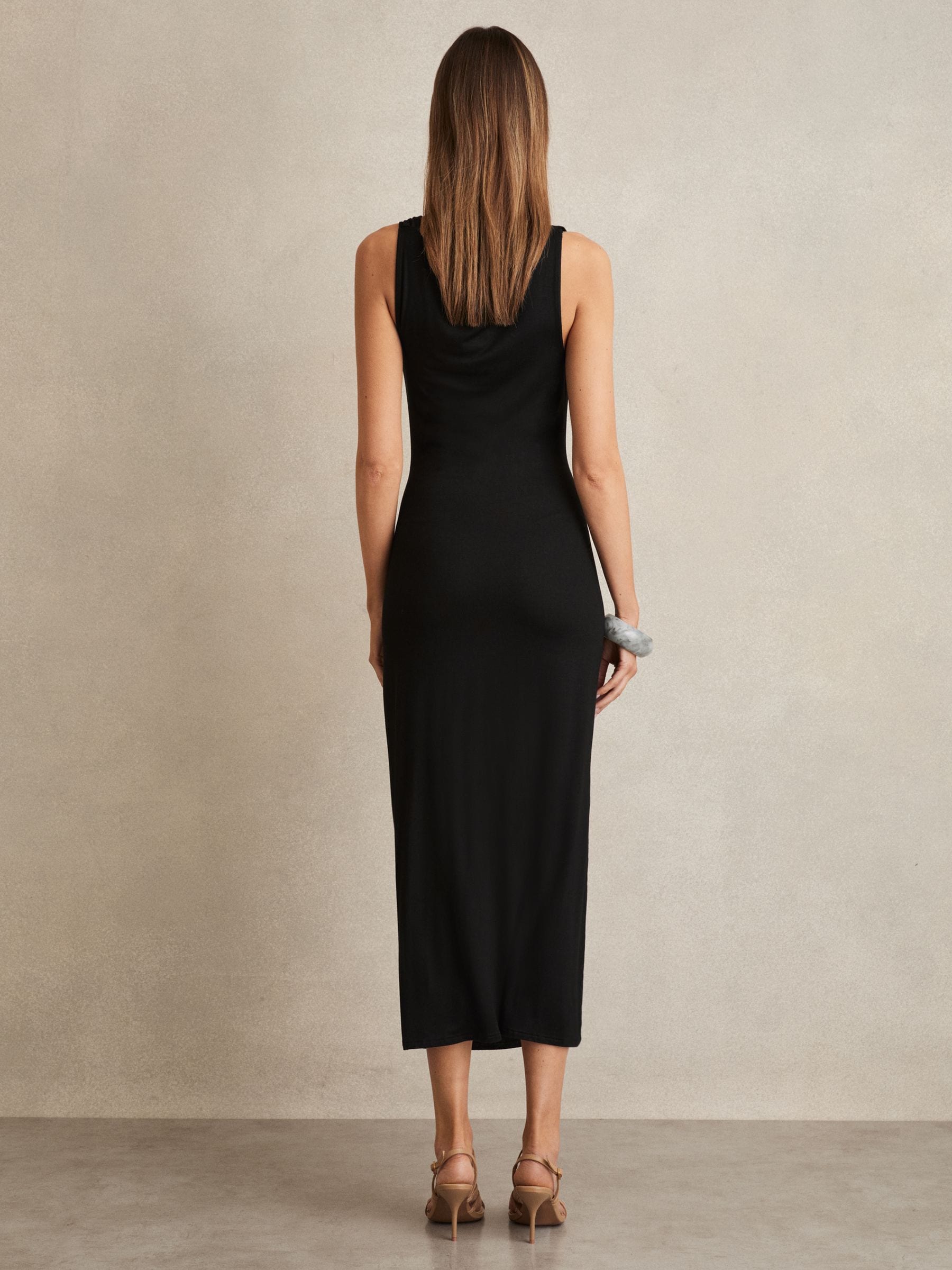 【海外限定】REISSドレス☆Black Paige Cowl-Neck Ruched Jersey Buy Reiss Burgundy Lola Jersey Ruched Racer Midi Dress from