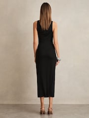Reiss Black Paige Cowl-Neck Ruched Jersey Midi Dress - Image 5 of 6