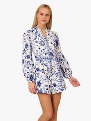 Adrianna by Adrianna Papell Print Tie Front 100% Cotton White Playsuit - Image 1 of 6