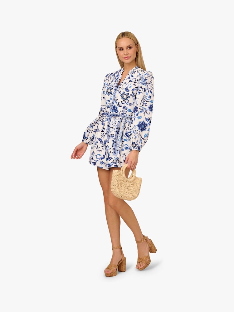 Adrianna by Adrianna Papell Print Tie Front 100% Cotton White Playsuit - Image 3 of 6
