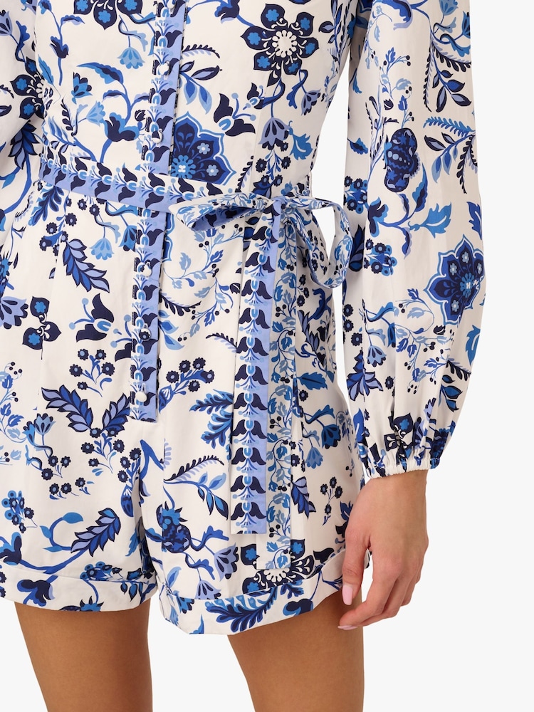 Adrianna by Adrianna Papell Print Tie Front 100% Cotton White Playsuit - Image 5 of 6