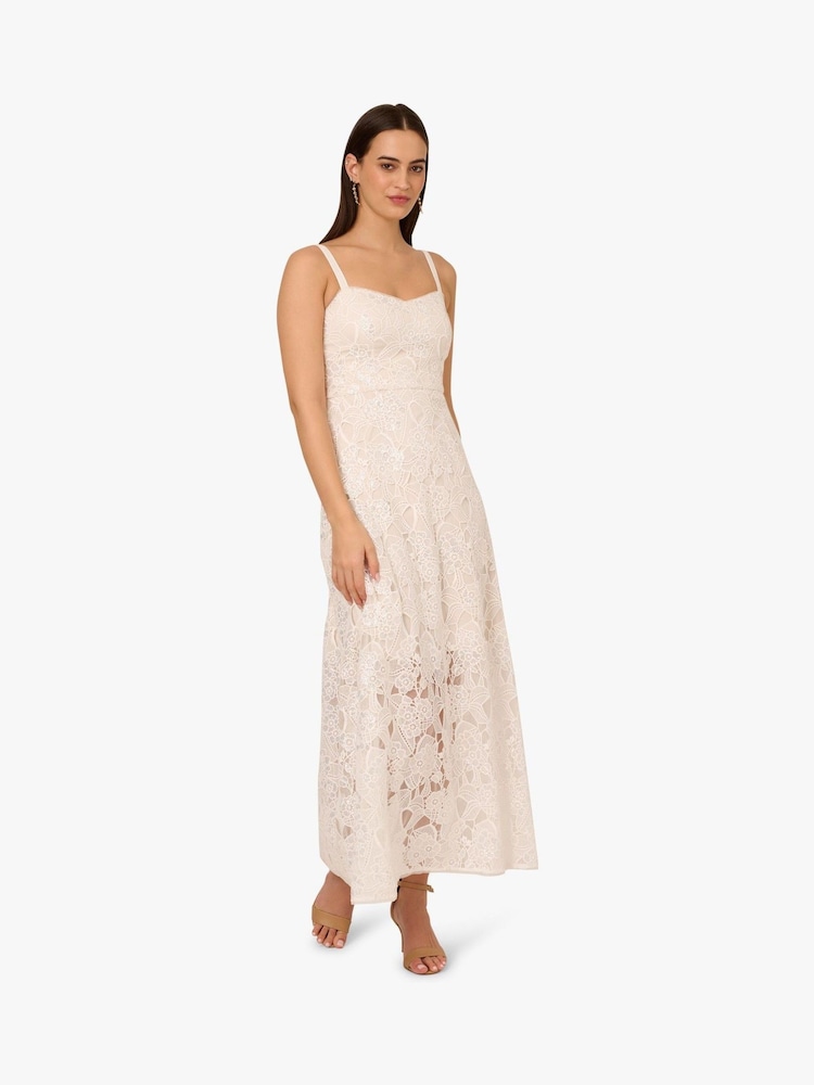 Adrianna Papell Sequin Lace White Ankle Dress - Image 1 of 6